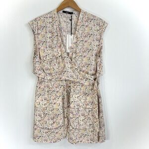 NISSE Floral Utility Cargo‎ Dress Size 4 Sleeveless V-Neck Full Zipper Slit NEW